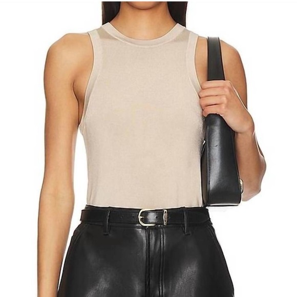 Anine Bing Tops - Anine Bing Sleeveless Noel Sweater Knit Tank Top Champagne Beige